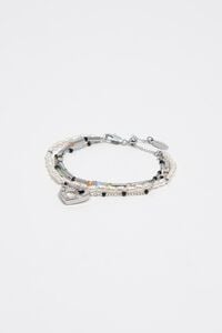 Triple silver-tone chain and pearl heart logo bracelet