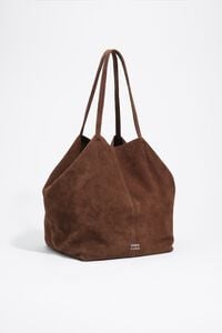 Coffee suede maxi shopper bag