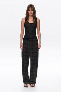Dark brown checked carrot leg trousers
