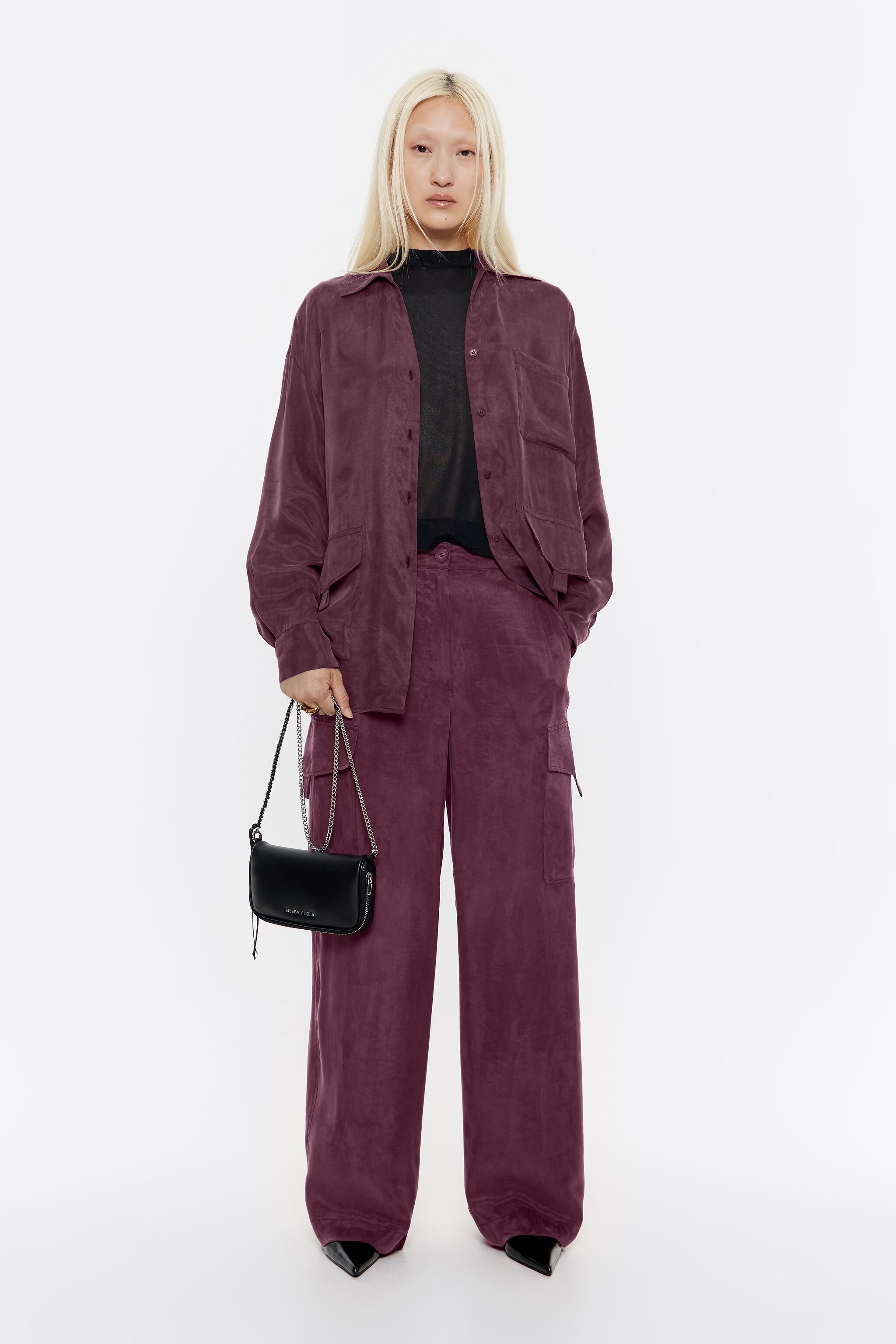 BIMBA Y LOLA Pantalon cargo fluido burdeos
