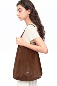 Coffee suede maxi shopper bag