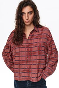 Camisa fluida boxy cuadros granate
