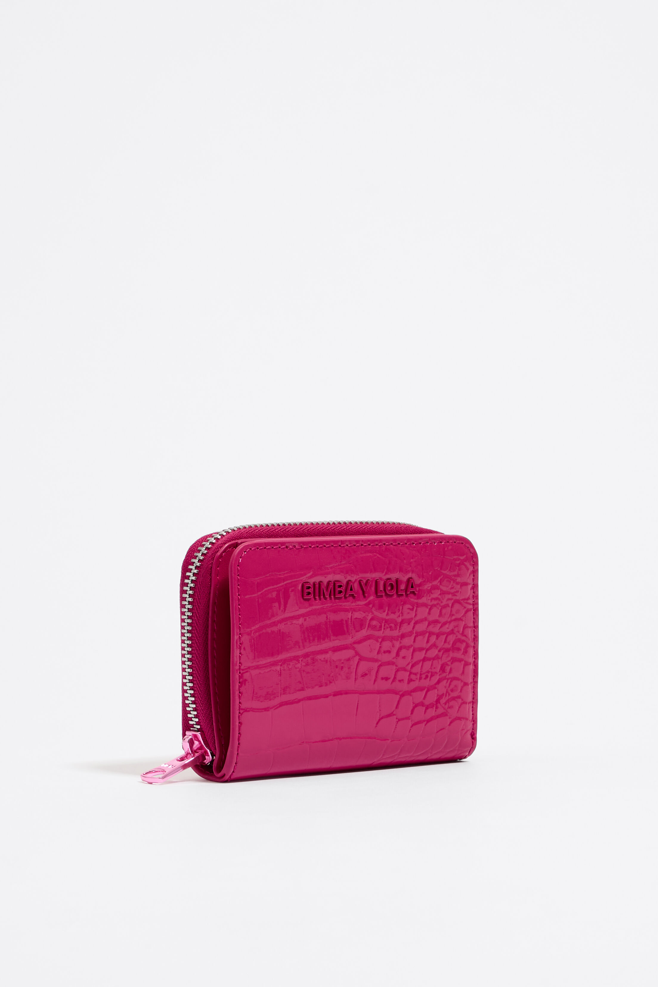 Fuchsia mock croc flap purse