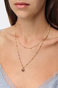 Collar doble cadena coraz&oacute;n logo caf&eacute;