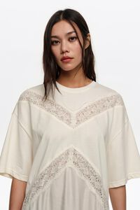 Vestido bimateria encajes marfil