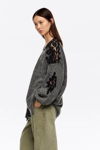 C&aacute;rdigan largo encajes gris oscuro