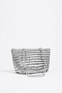 Medium silver plaited leather shopper bag