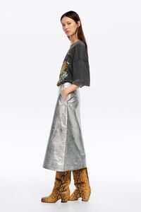 Falda midi piel l&iacute;nea A plata