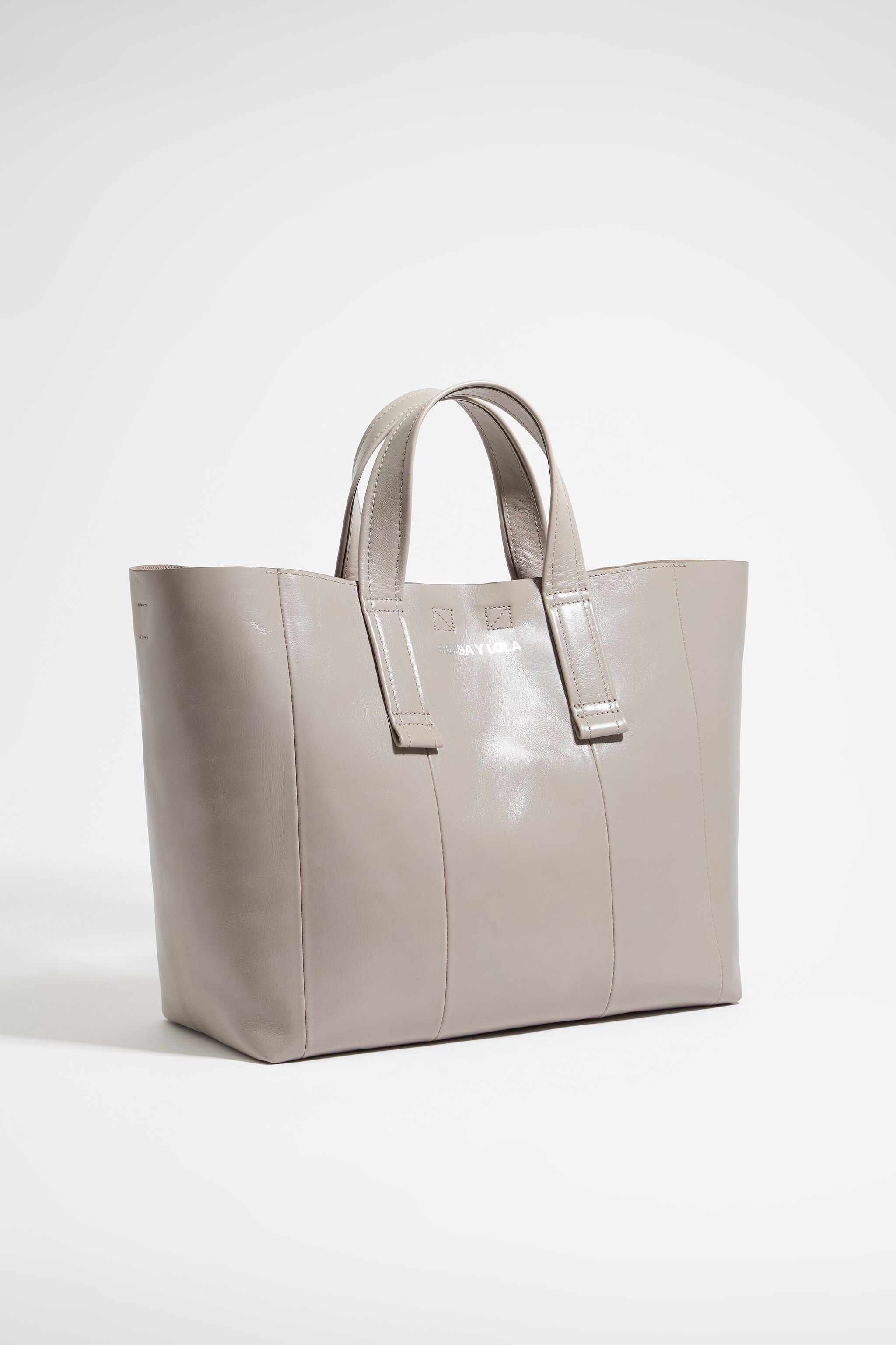 Large gray green leather shopper bag