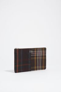 Medium coated chocolate green tartan clutch make-up case