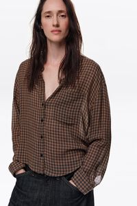 Camisa fluida boxy cuadros caf&eacute;s