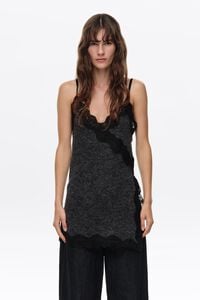 Top mohair encajes gris oscuro melange
