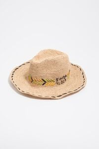 Multicolor embroidered natural raffia hat