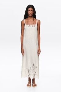 Vestido midi encaje lino lavado blanco