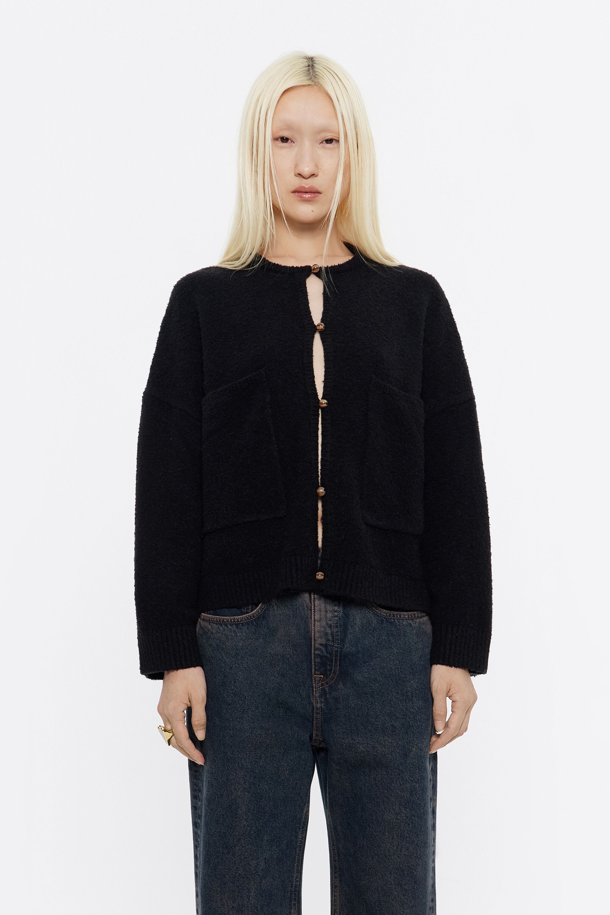 Boxy black cardigan shop