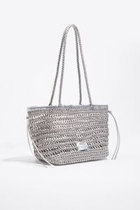 Bolsa shopper grande trenzada piel plateada