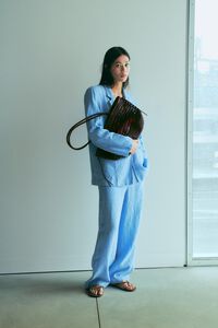 Pantal&oacute;n barrel lino lavado rayas azul claro