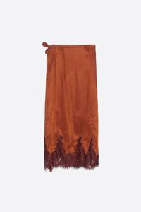Toffee sarong skirt with lace detailing