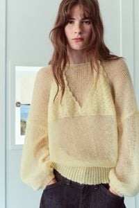 Light yellow mohair sweater with overlay top