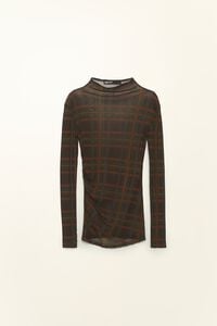 Camiseta tul fruncida cuadros chocolate