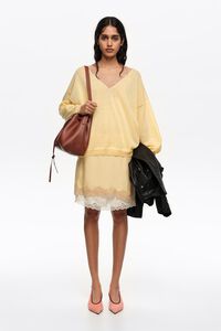 Long light yellow cotton linen lace jumper