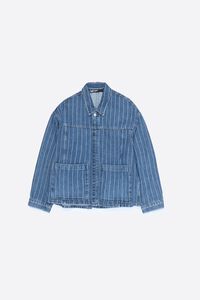 Faded A-line denim jacket with blue stripes