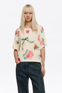 Ivory Ribbon Roses devor&eacute; boxy T-shirt