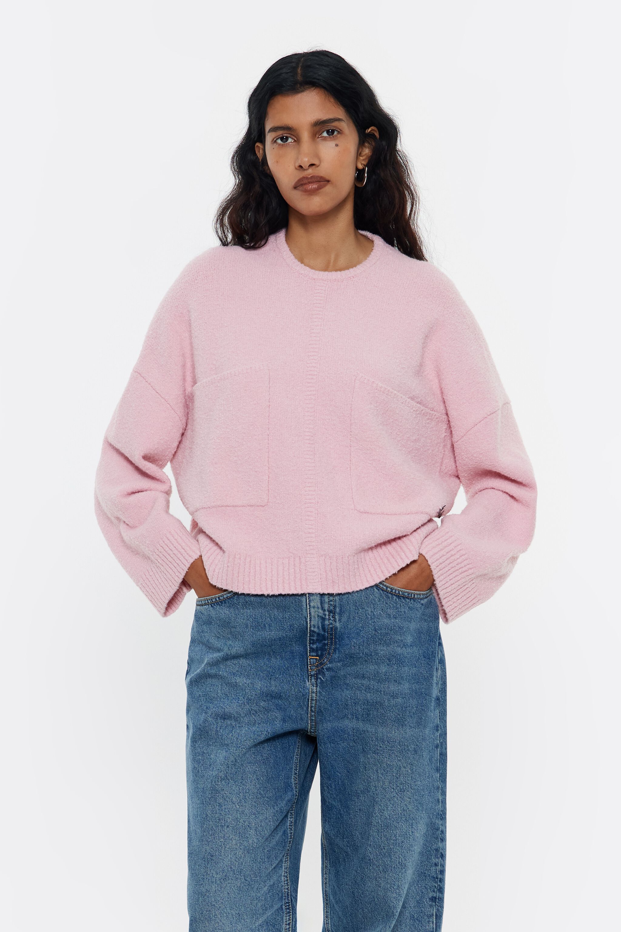Sueter boxy bolsillos rosa claro