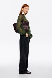 Large braided eggplant leather shopper bag