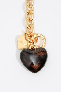 Collar cadena y perlas con coraz&oacute;n resina &aacute;mbar