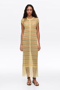 Vestido sisa flecos tejido amarillo