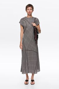 Vestido patchwork al tallo cuadros caf&eacute; oscuro