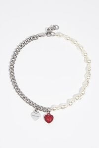 Collar cadena y perlas coraz&oacute;n cristales rojo