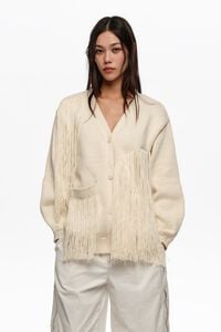 Ivory fringed knit cardigan