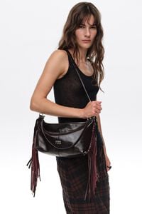 Medium burgundy fringed leather Madrid bag