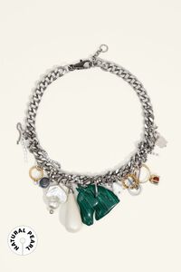 Charm necklace with rings, natural pearls and horse