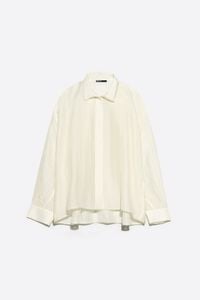 Camisa cuello tira rayas marfil