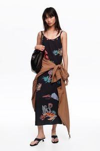 Falda midi arrugada tortuga negro