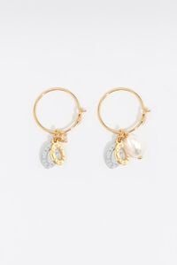 Medium hoop earrings with natural pearl and oval logo