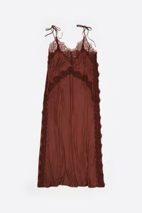 Vestido fluido encaje caf&eacute;