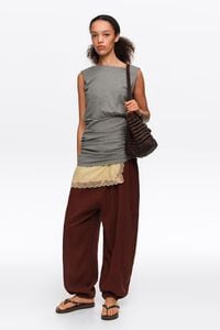 Gray melange fitted elasticated top with dropped back