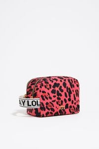 Small electric pink Leopard print nylon double make-up case