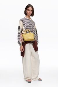 Bolsa trenzada peque&ntilde;a piel amarillo claro