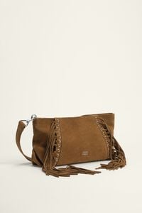 Bolsa sobre grande piel flecos oliva