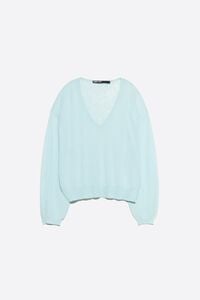 Light blue wool V-neck sweater