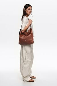 Large dark tan leather Paper bag