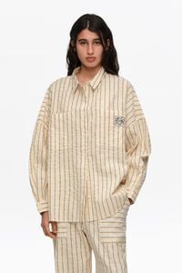 Camisa oversize algod&oacute;n textura rayas ocre