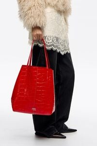 Bolsa shopper grande piel grabado cocodrilo roja
