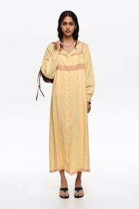 Yellow A-line dress with buttons and lace