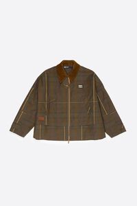 Short khaki checked A-line trench